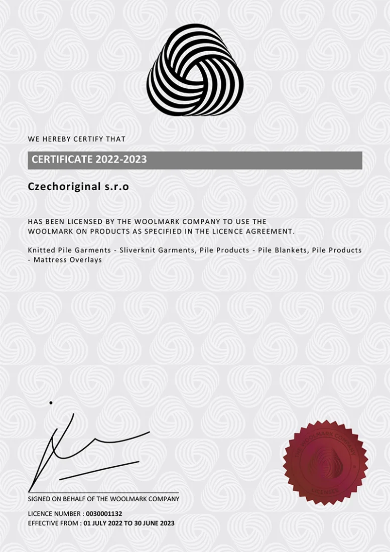 Certifikát Woolmark 2022