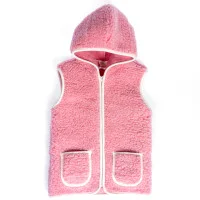 Kinder-Wollweste mit Reißverschluss und Kapuze rosa