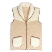 Wollweste mit Kragen beige-weiß